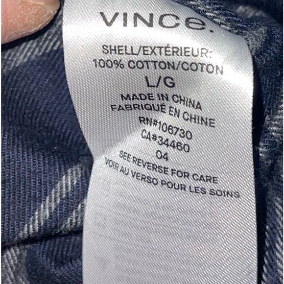 NWT Vince 100% Cotton long sleeve flannel shirt. Size large. Classic fit - Picture 6 of 7